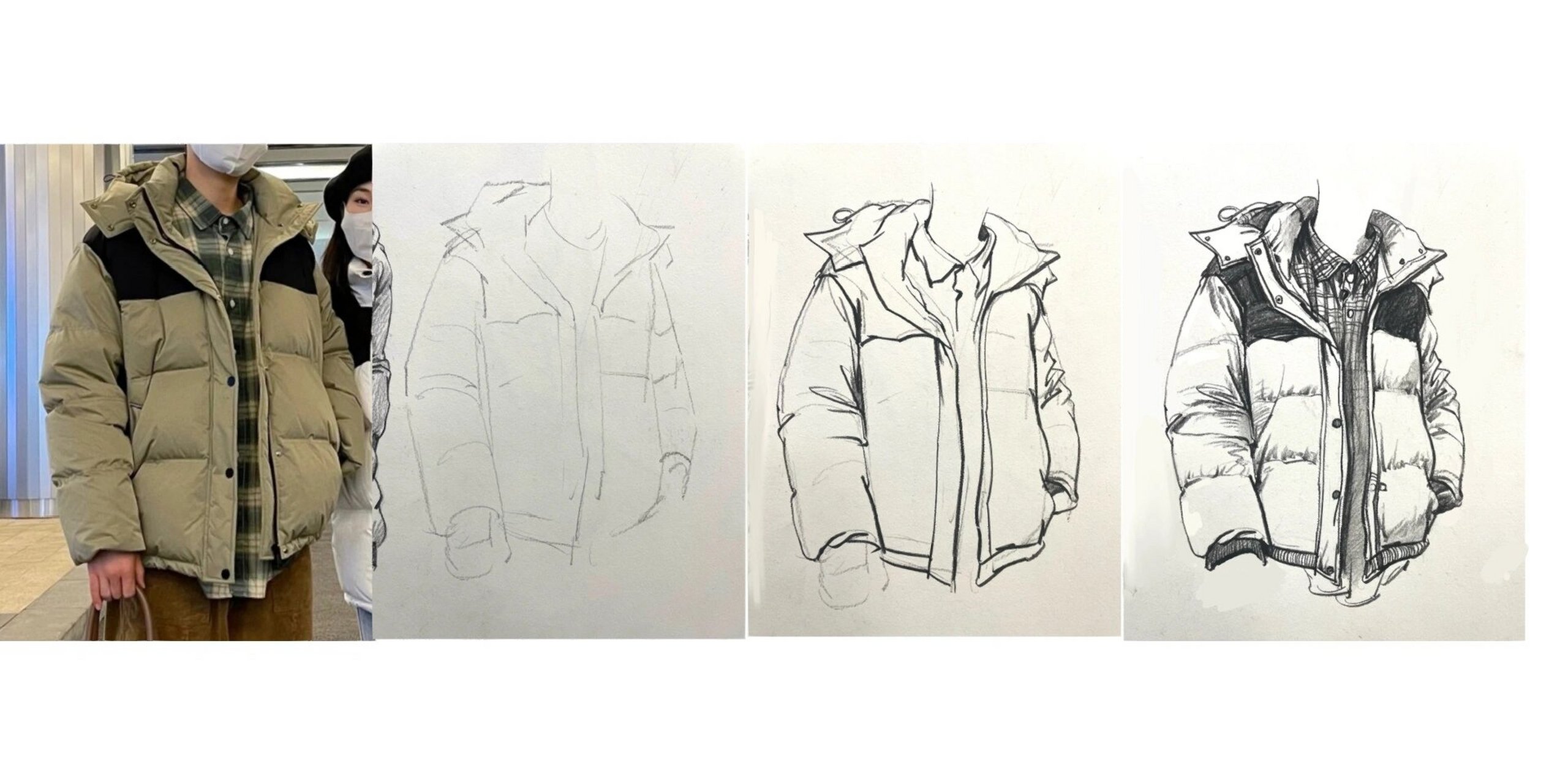 速写羽绒服教程 羽绒服内容多,重要的是取舍与归纳,抓形体抓主次抓