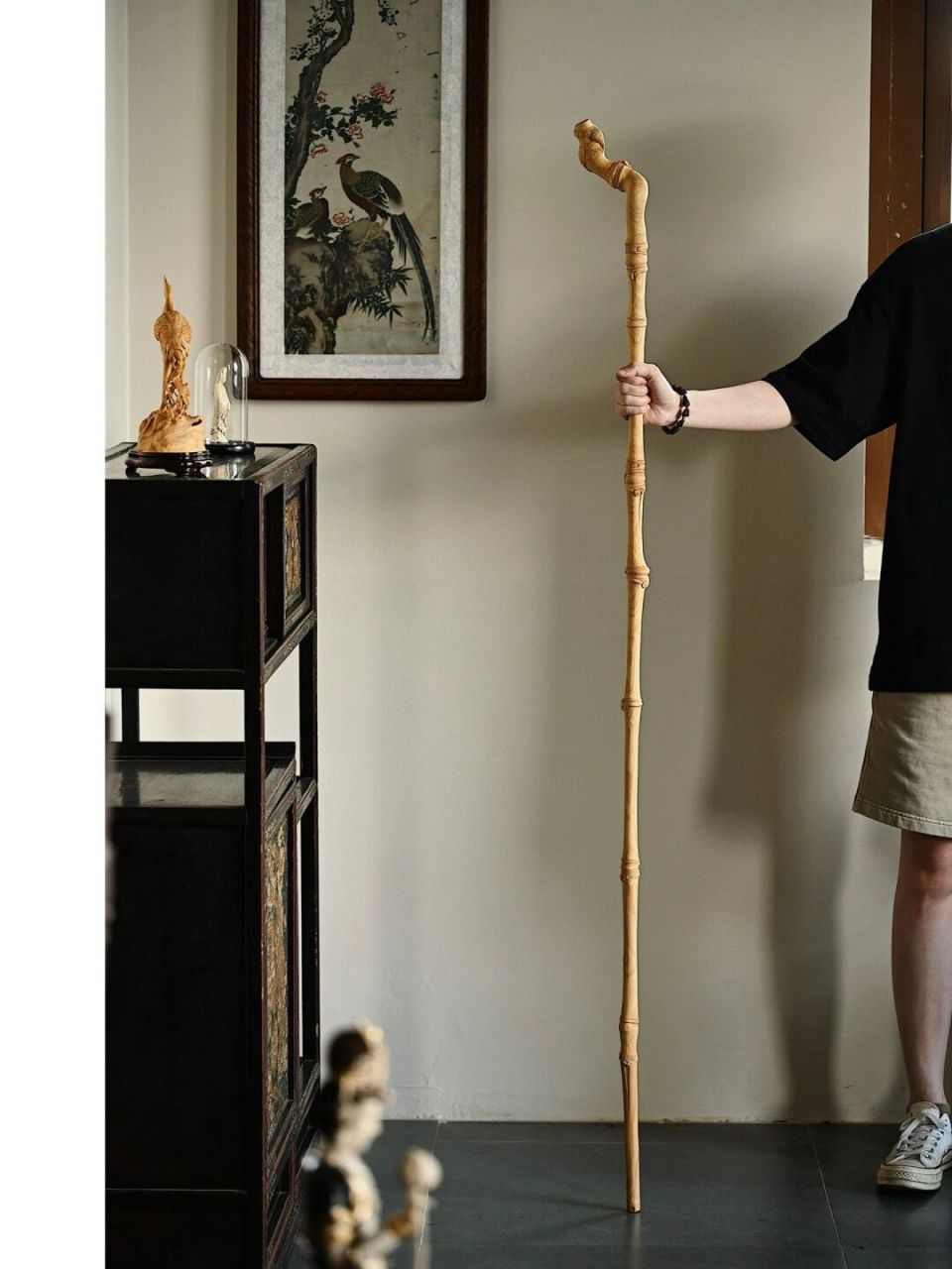 竹杖芒鞋轻胜马,文人杖苏轼见了也走不动道 黄杨木"青竹"文人杖 取