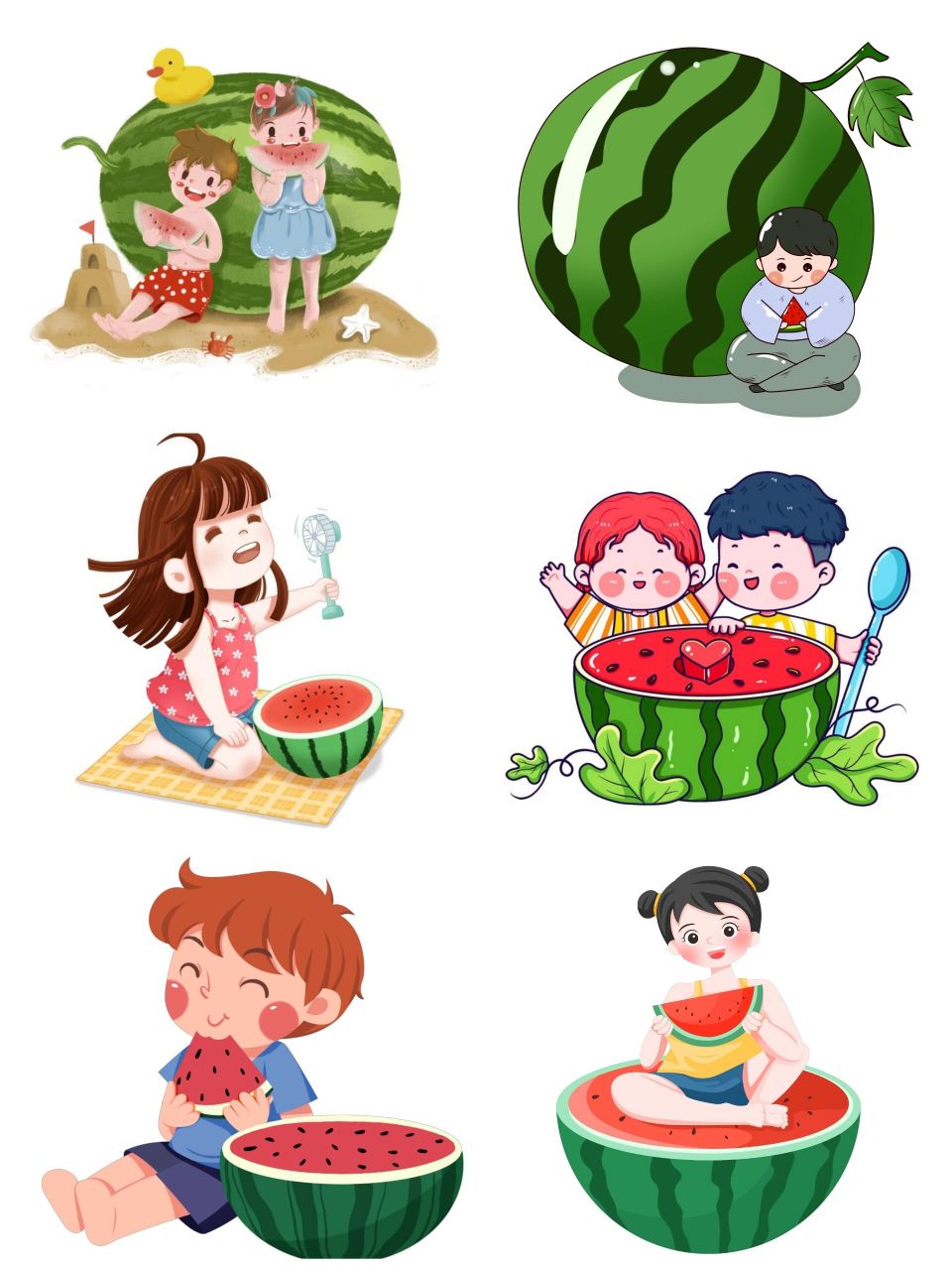 西瓜简笔画‖吃西瓜儿童手绘插画免抠图② 91919191气温一