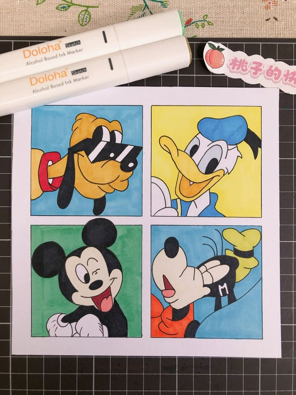 第178幅|米奇四宫格卡通画,附步骤图.