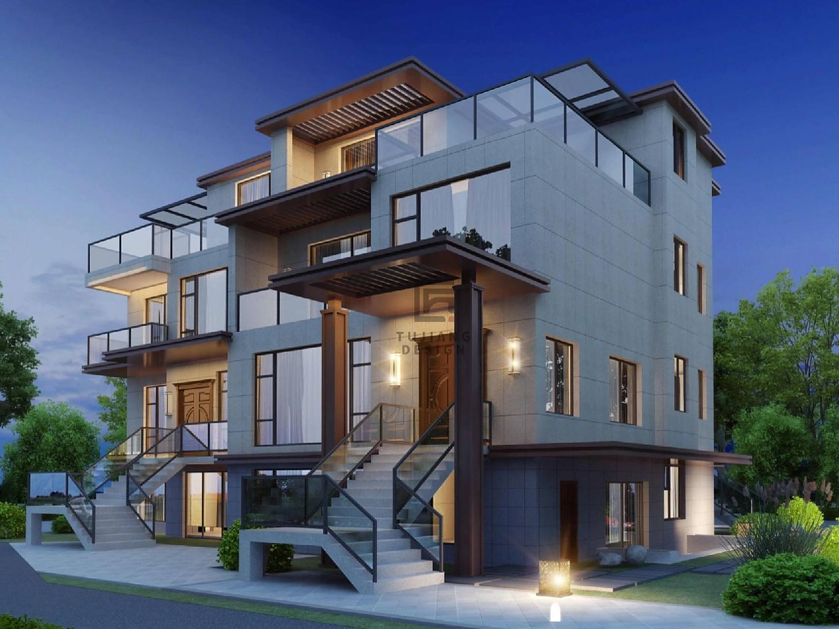 超现代简约别墅外观效果图,满满的设计感 今年最火爆的别墅当属现代风