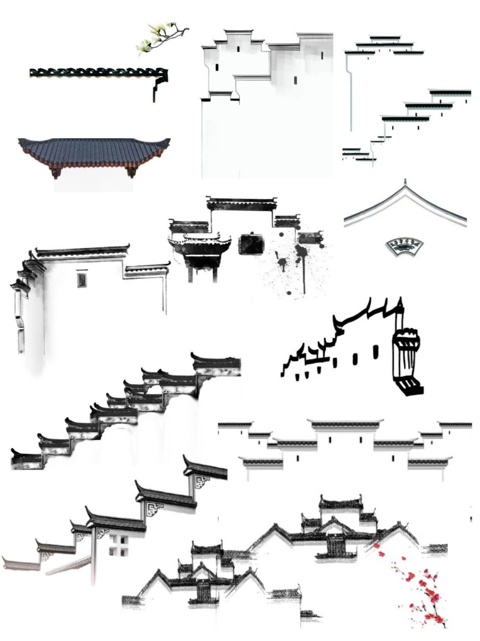 所以又来分享一波了 水墨建筑素材,写实屋檐素材,徽派建筑素材 让你