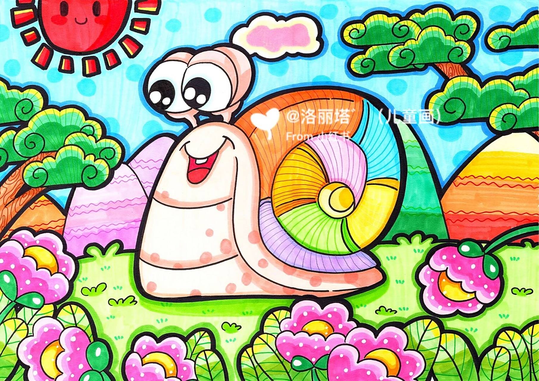 小蜗牛来自 #简笔画教程# #简笔画# #儿童画# #蜗牛# #创意儿童画