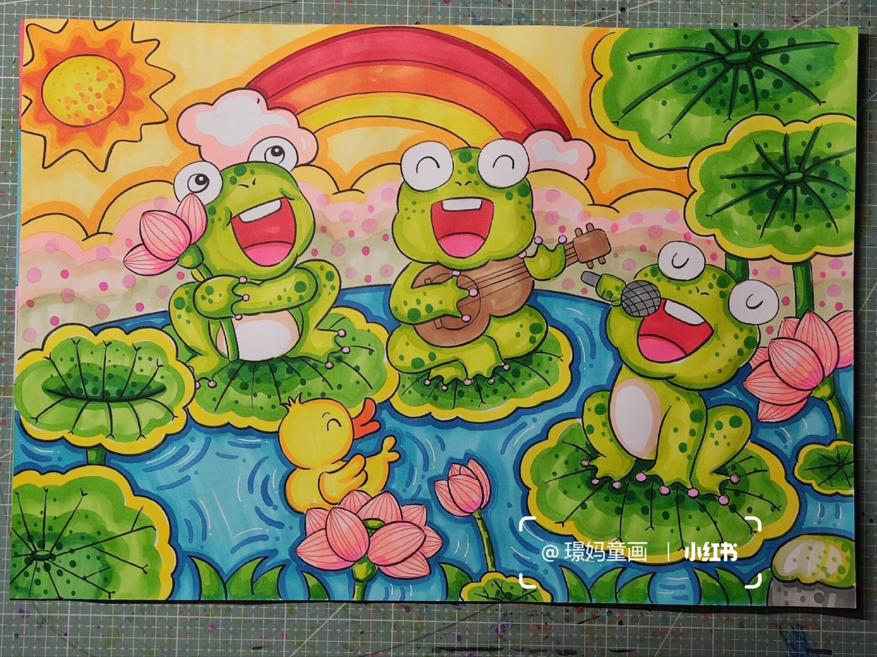 马克笔儿童画主题青蛙演唱会 青蛙形象参考苗妈(儿童简笔画) 8k大小