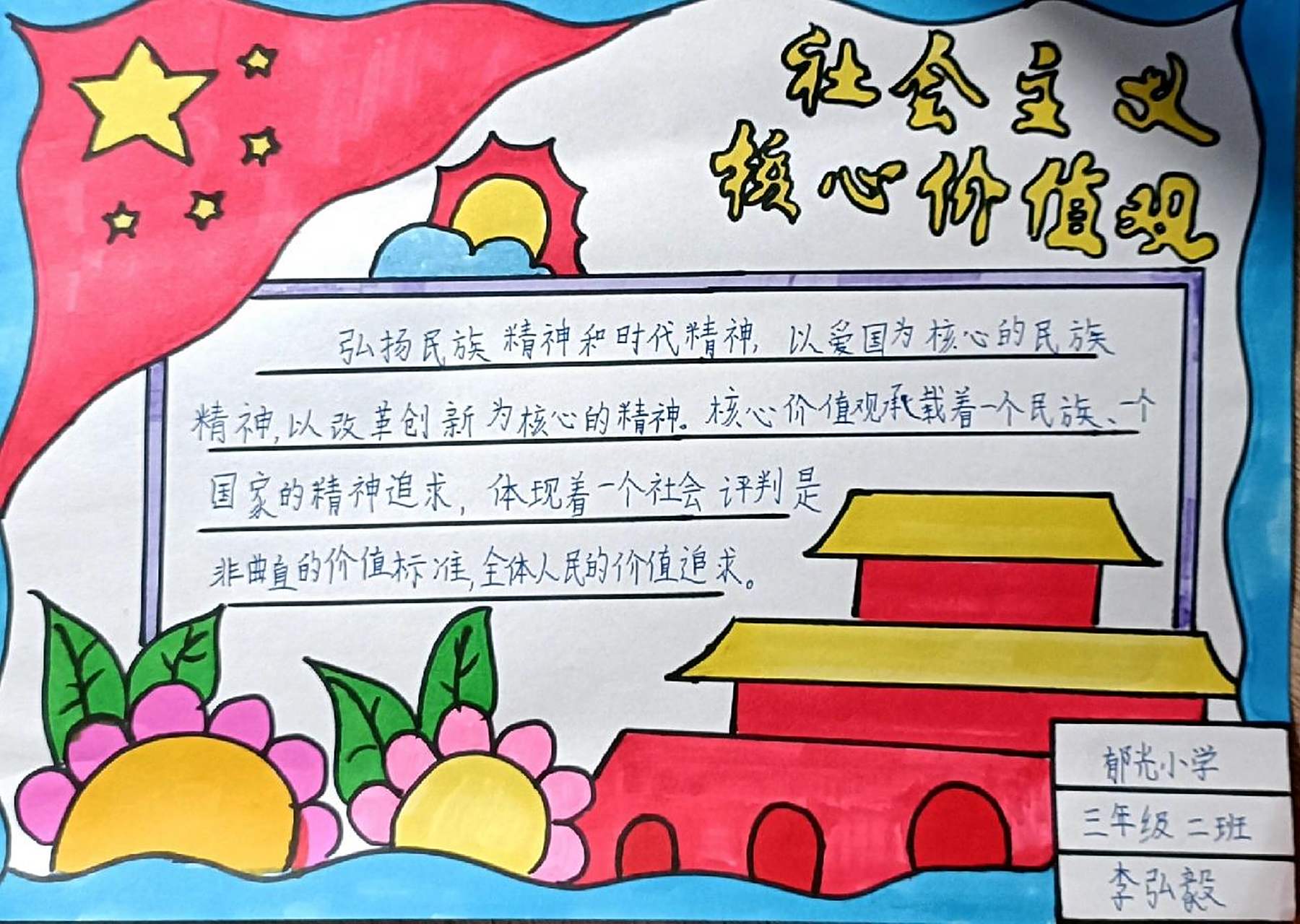 三年级～社会主义核心价值观~ 手抄报  社会主义核心价值观手抄报