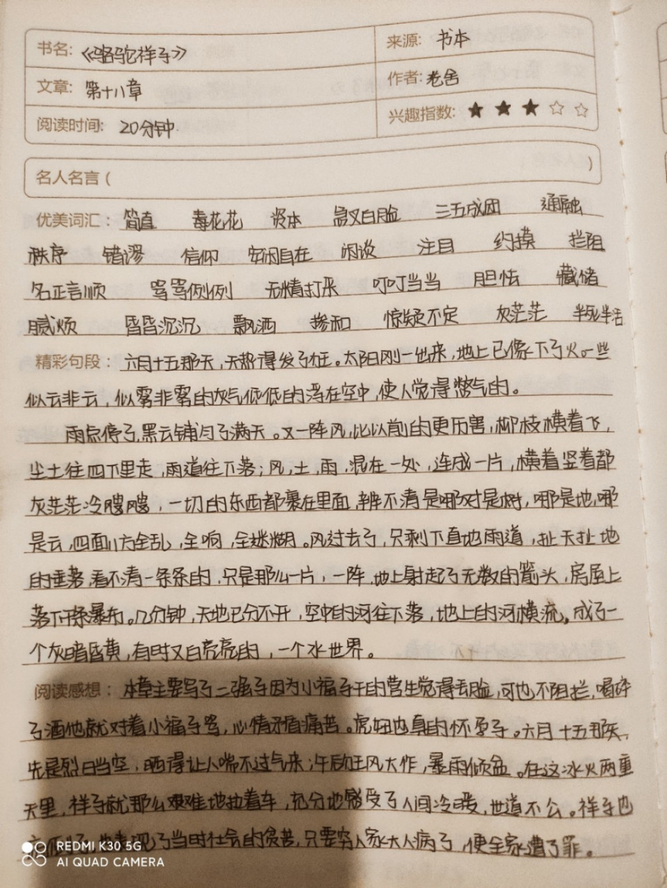 《骆驼祥子》读书笔记 按时更新