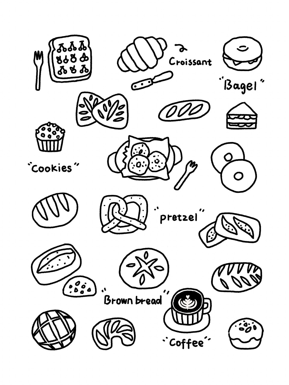 no.21简笔画|手帐素材|面包主题🍞 🥖･ ͜ʖ ･🌭面包