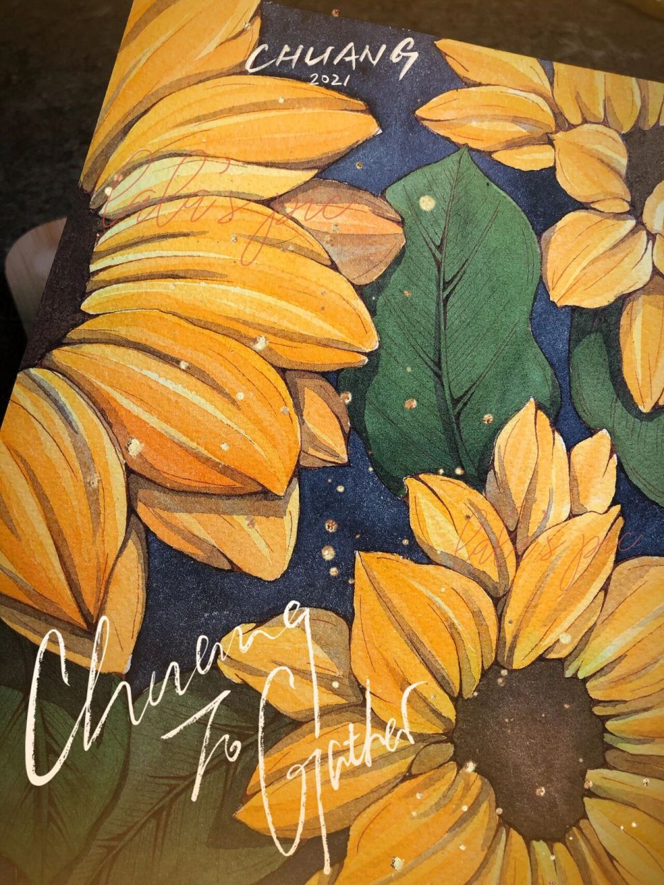 钢笔淡彩丨向日葵97丨叠涂质感花瓣丨附线稿 97自学水彩 97花瓣