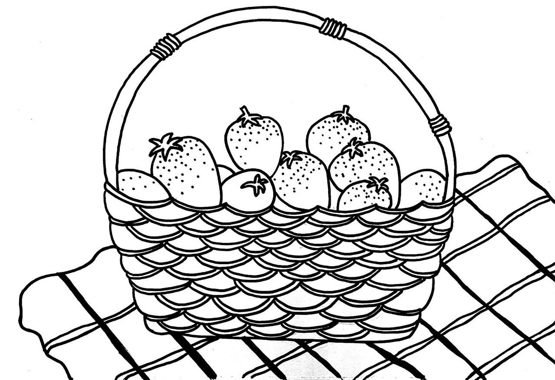 5-7岁一筐草莓|儿童线描画 草莓篮筐线描 附加黑白画稿在后一张 材料