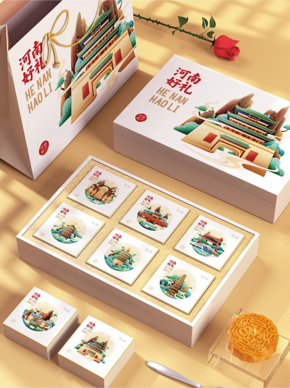 该设计为河南地标建筑类文创产品, 以河南各个城市地标建筑为主体进行