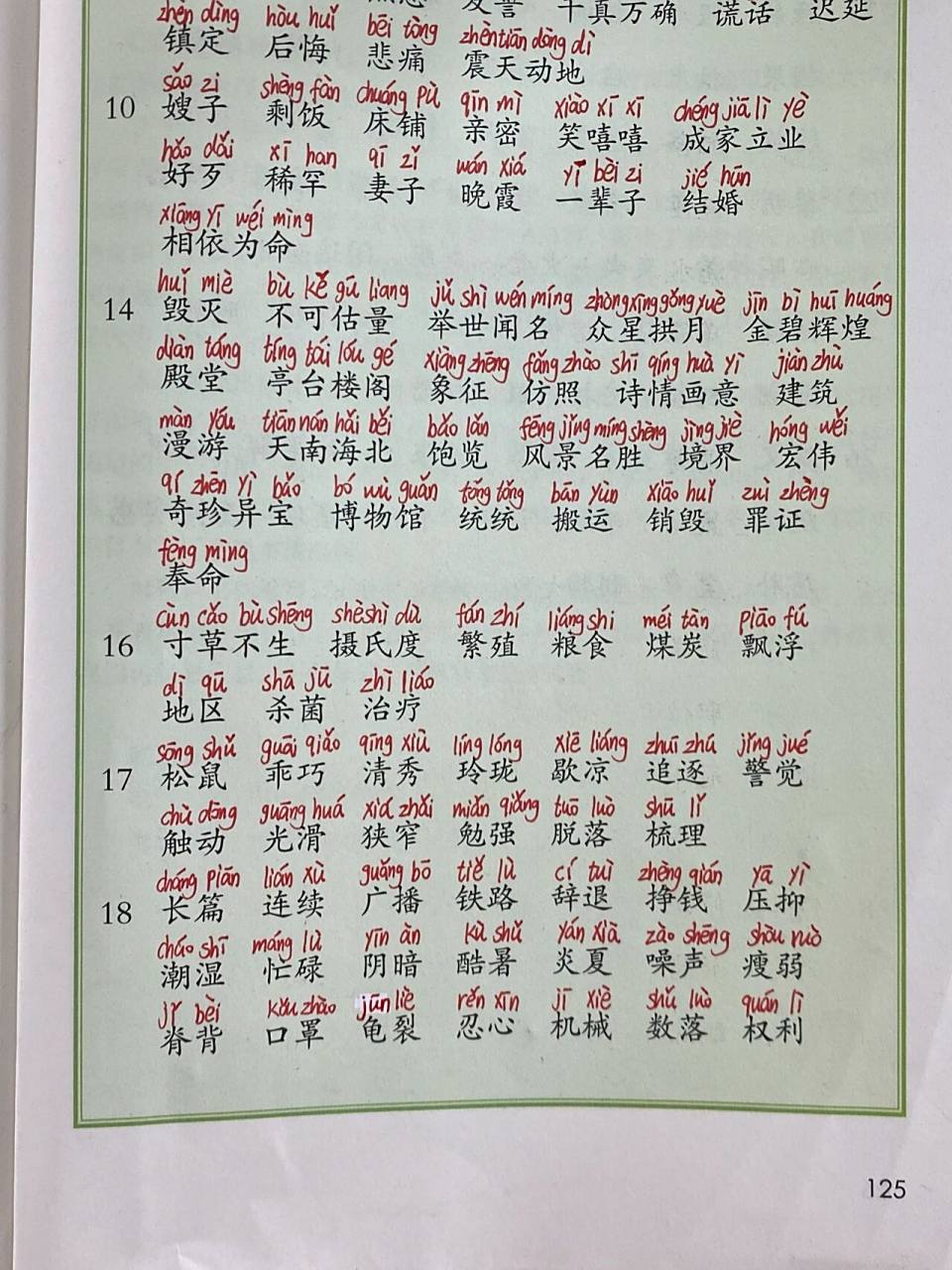 部编版五年级上册词语表 注音版 期中考试复习用