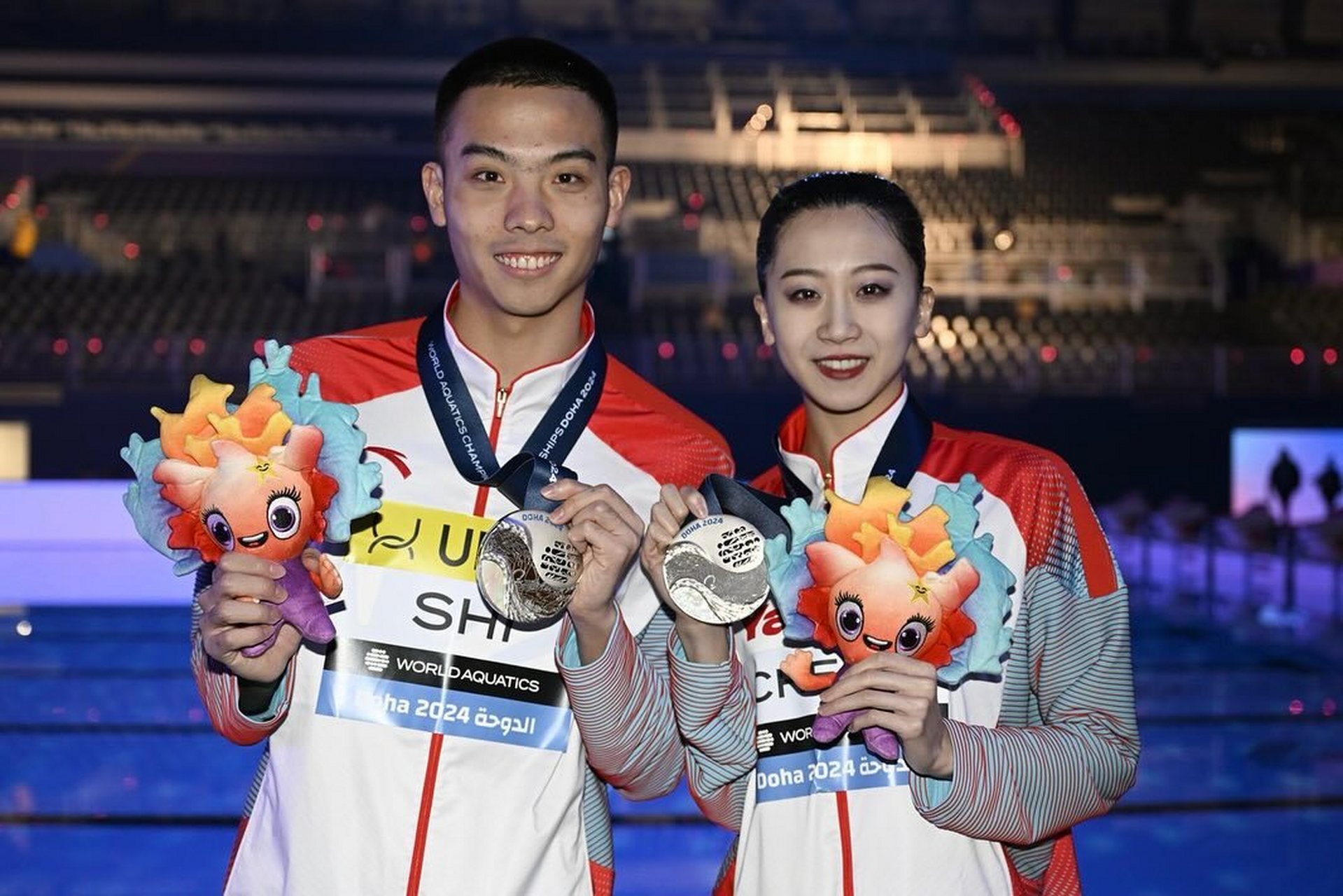 程文涛石浩玙世锦赛银牌#  世界泳联多哈世锦赛花游混双技术自选