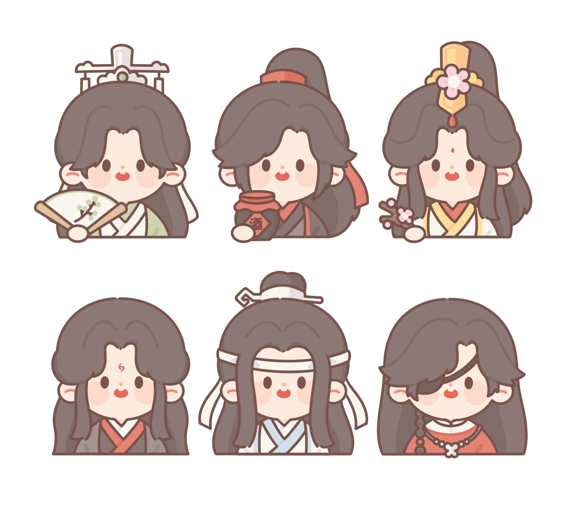 q版人物头像小合集 沈清秋 x 洛冰河 魏无羡 x 蓝忘机 谢怜 x 花城