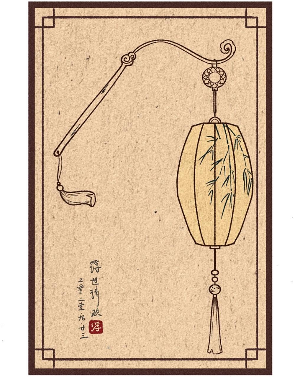 国风元素线稿练习42/100|古风灯笼|古风插画 这两天在练习灯笼,灯饰