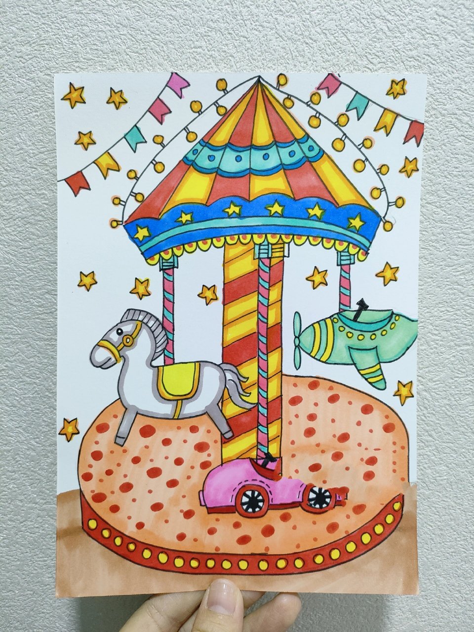 旋转木马简笔画 临摹作品哦