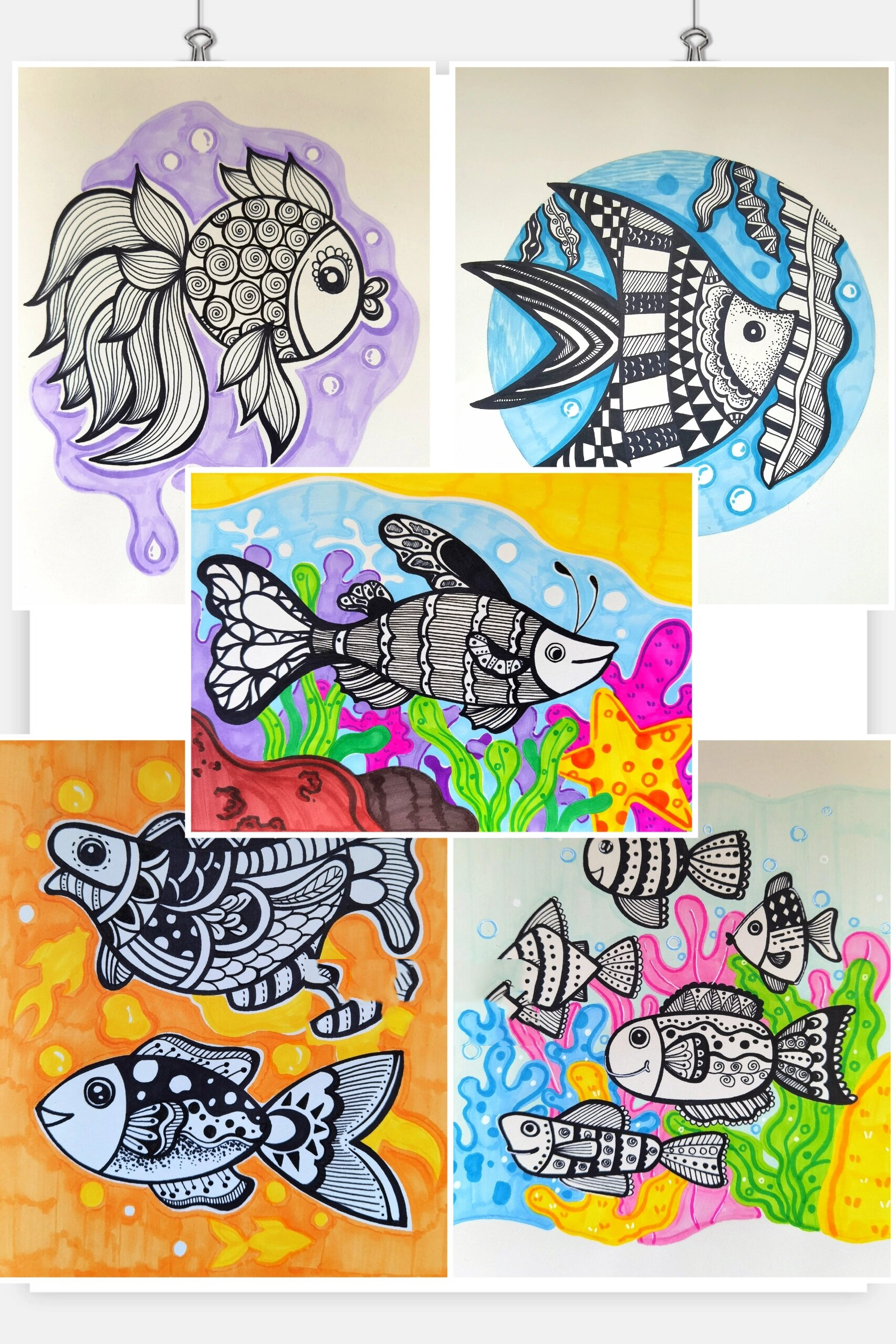 儿童画 线描～鱼系列