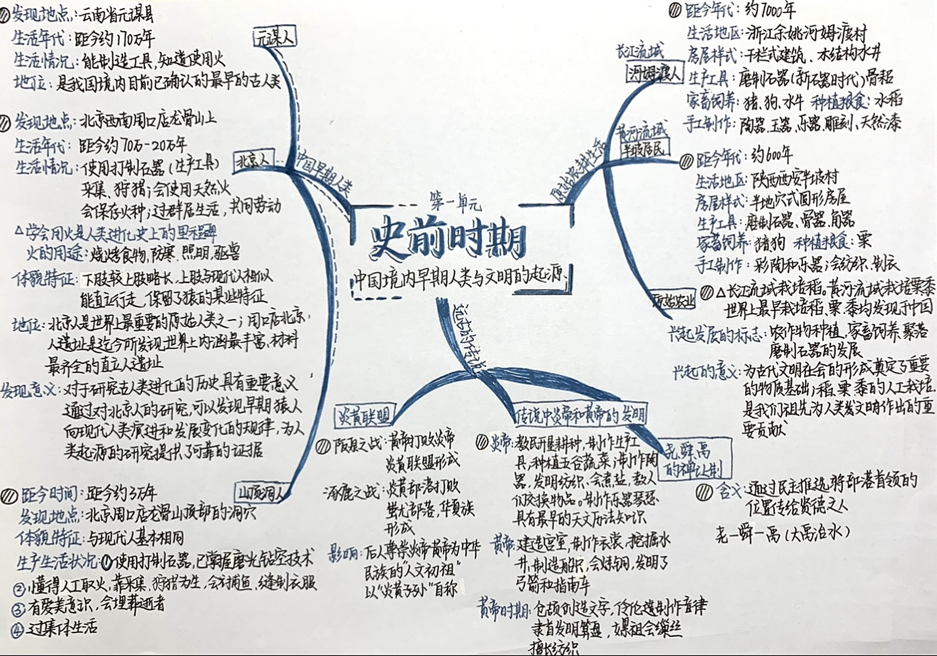 9115七上历史思维导图 七上历史第一单元 史前时期