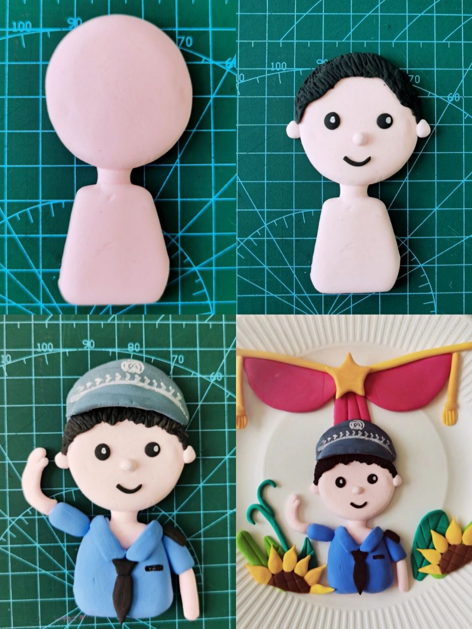 五一劳动节手工粘土画 粘土盘画 粘土警察