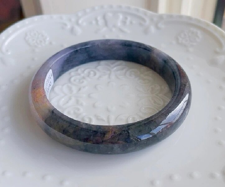 4圈口特色冰乌鸡翡翠手镯 天然翡翠a货,58.