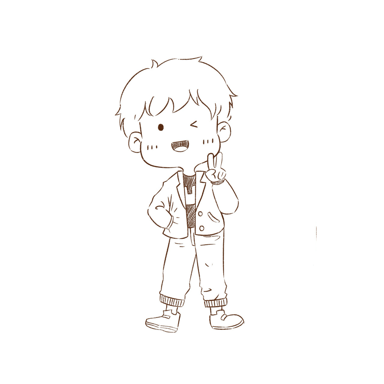 简笔画|q版人物全身造型帅气小男孩 - 练习了好几个小女孩的造型,这次