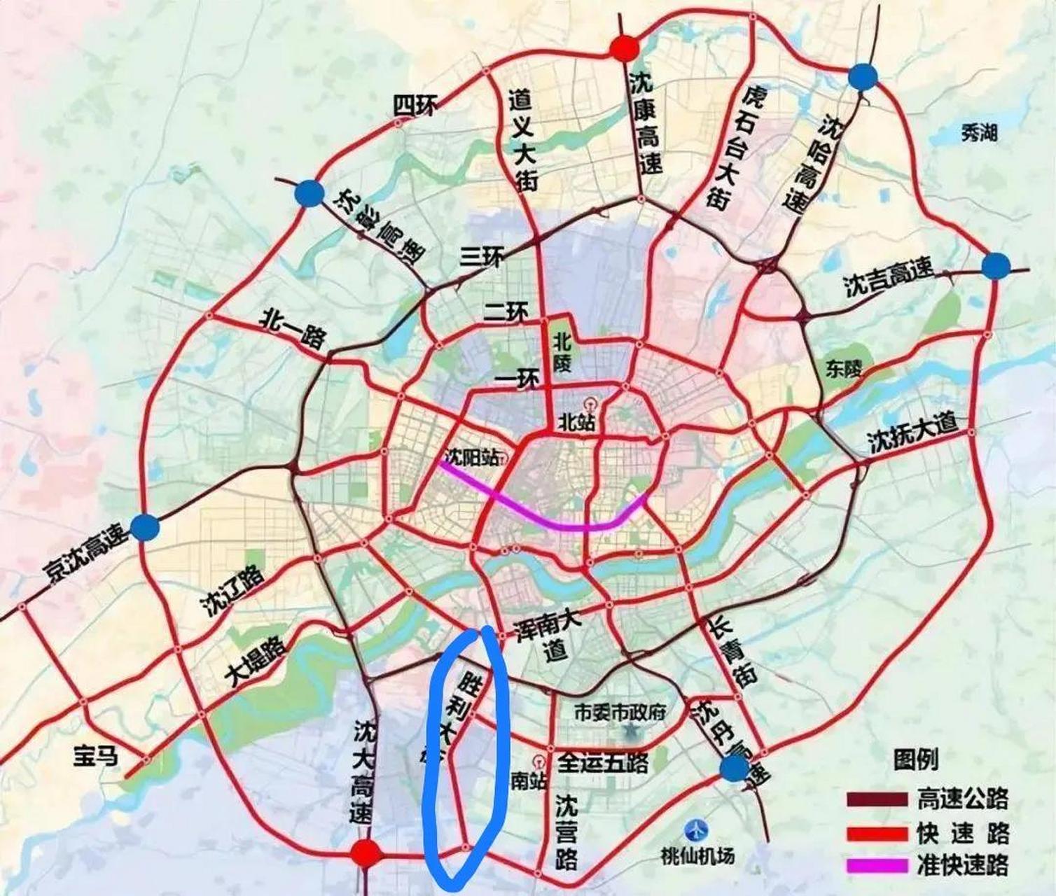 根据2035年的沈阳快速路规划要实现如下快速路网: 1,道义大街及虎石台