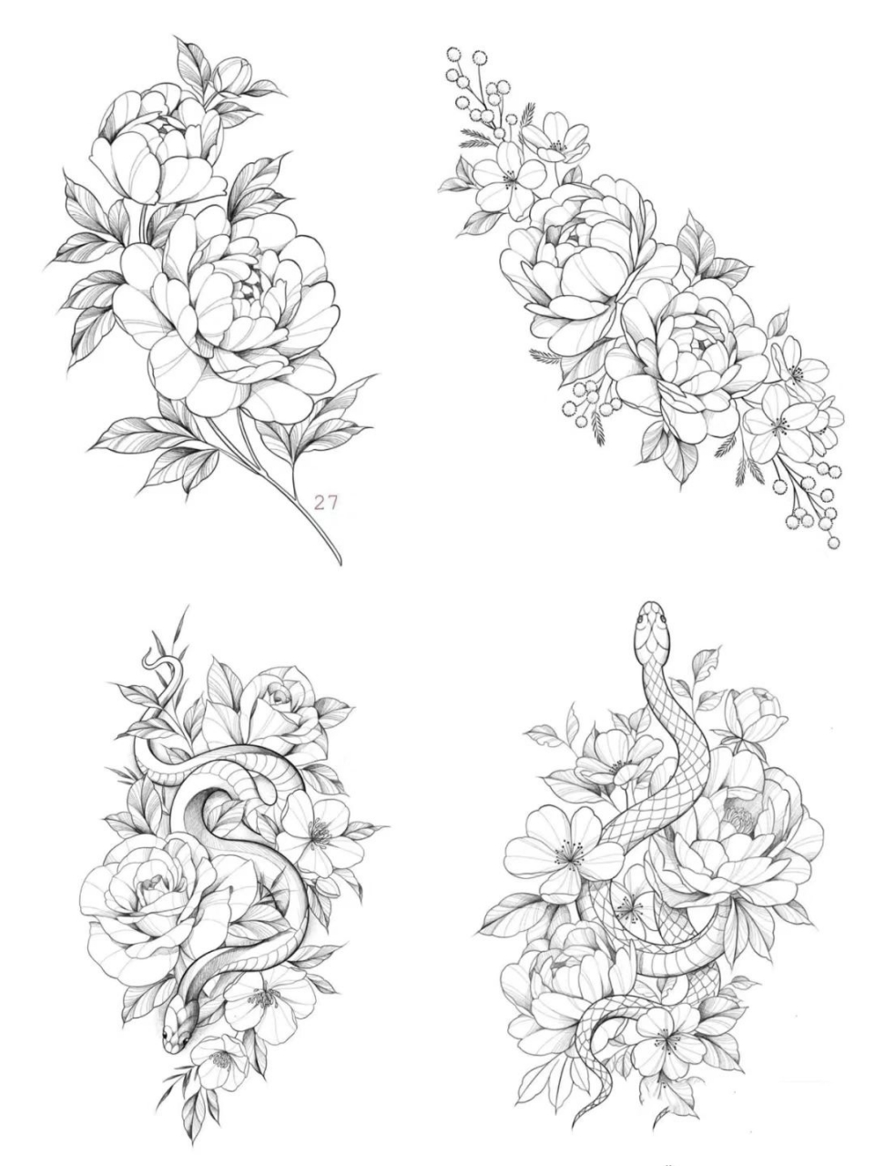 素花纹身合集|纹身手稿分享