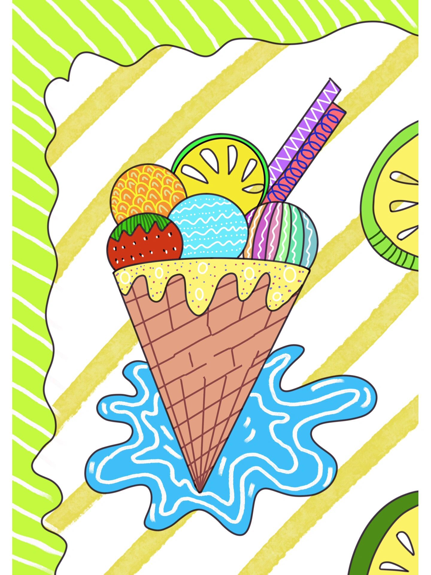 少儿创意绘画《冰淇淋》步骤|线稿|清爽一夏 冰淇淋是夏天的最爱了