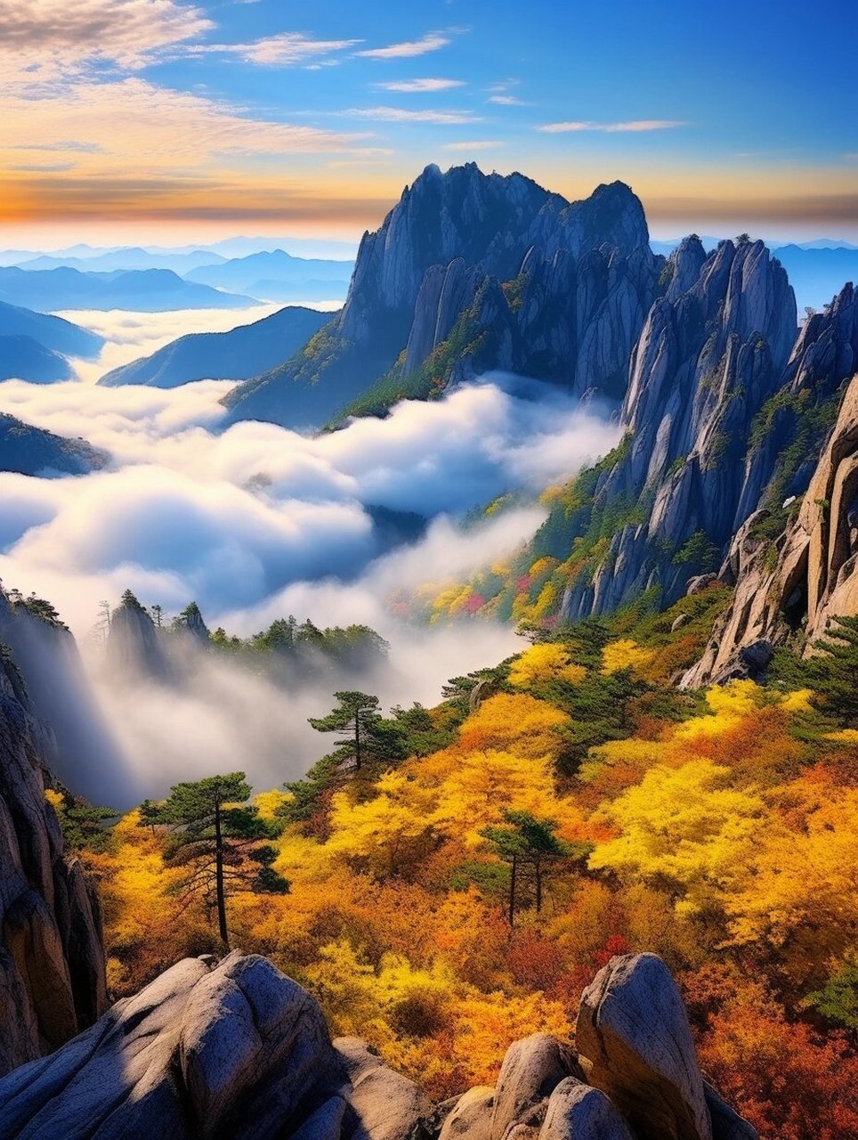 黄山云海 黄山的地形起伏较大,山峰陡峭,山谷幽深,气候湿润,风力较大.