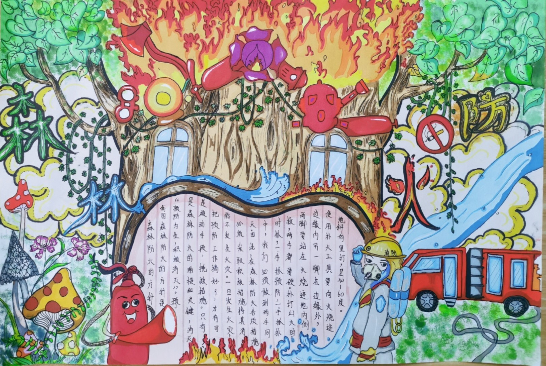 学生作品森林防火手抄报 初中生原创手抄报