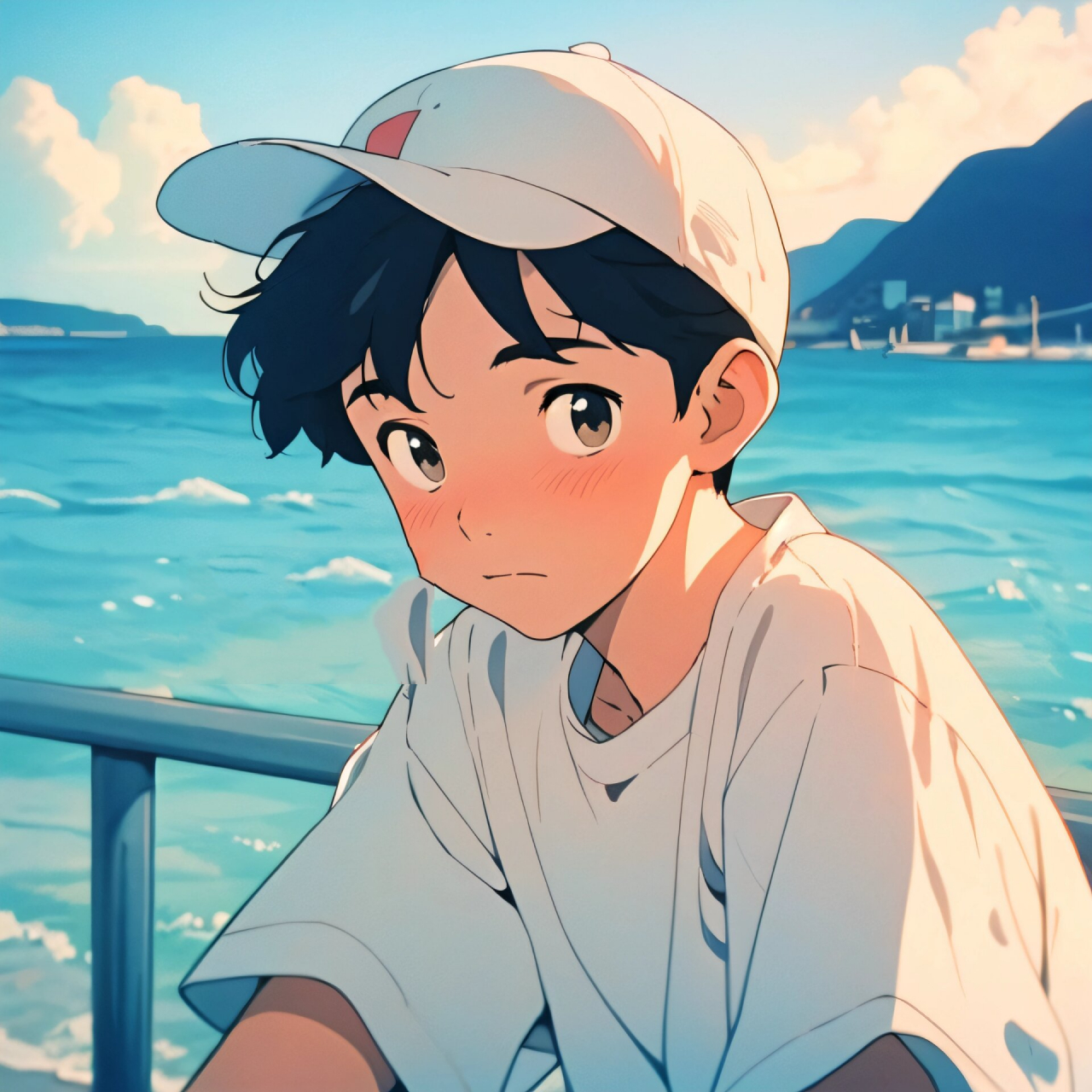 旧漫男生头像|海边等待 等到日落.