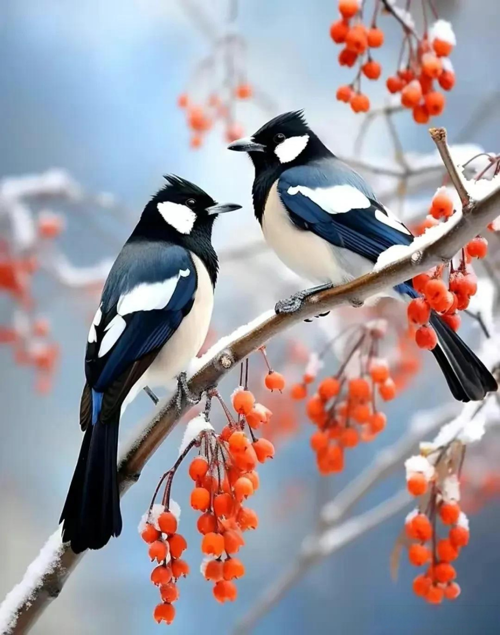 《两只喜鹊》 两只喜鹊枝头闹, 欢歌笑语传云霄.