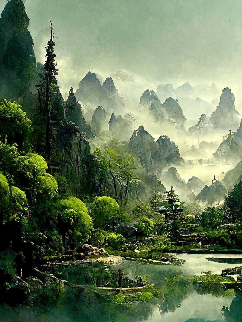 ai数字创作|国风山水画-天青色等烟雨 "天青色等烟雨,而我在等你" "