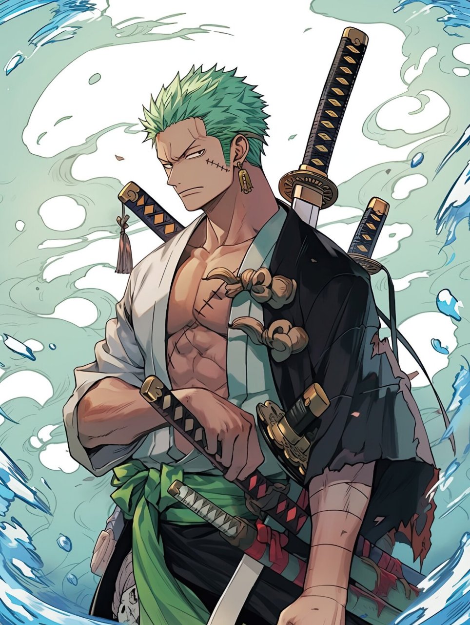 midjourney | 索隆,海贼王头像壁纸 咒语:the character of the one