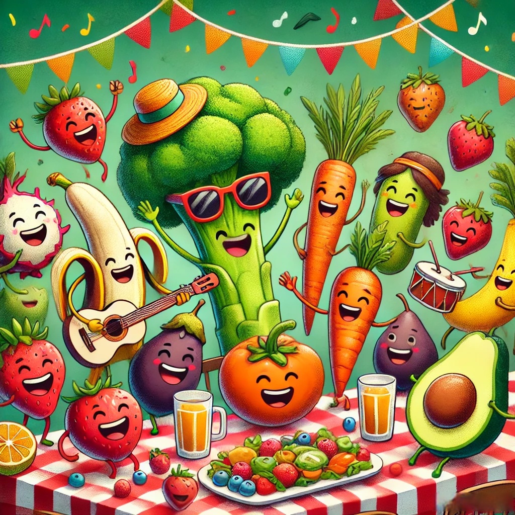 **酸水果派对图片水果派对卡通图片水果派对图番茄,茄子,菜园舞会