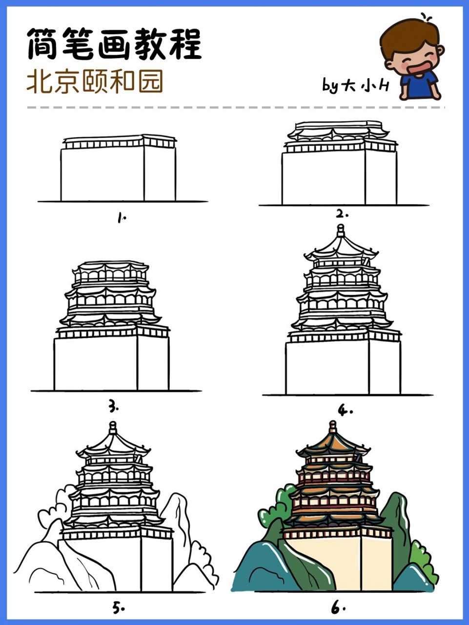 颐和园简笔画 小报图片