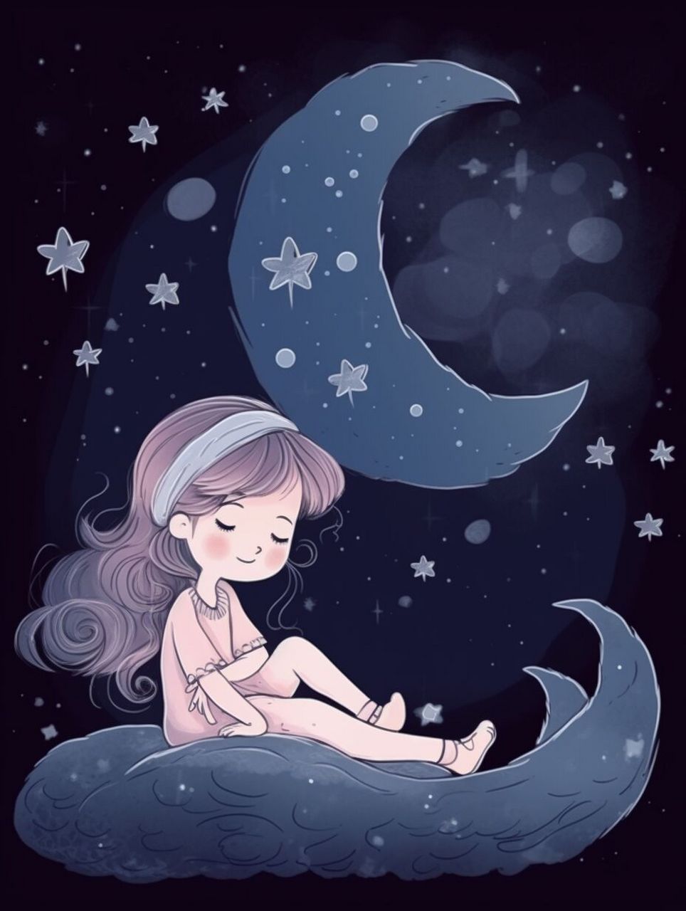 晚安的小女孩卡通壁纸 月亮星星系列        02020202