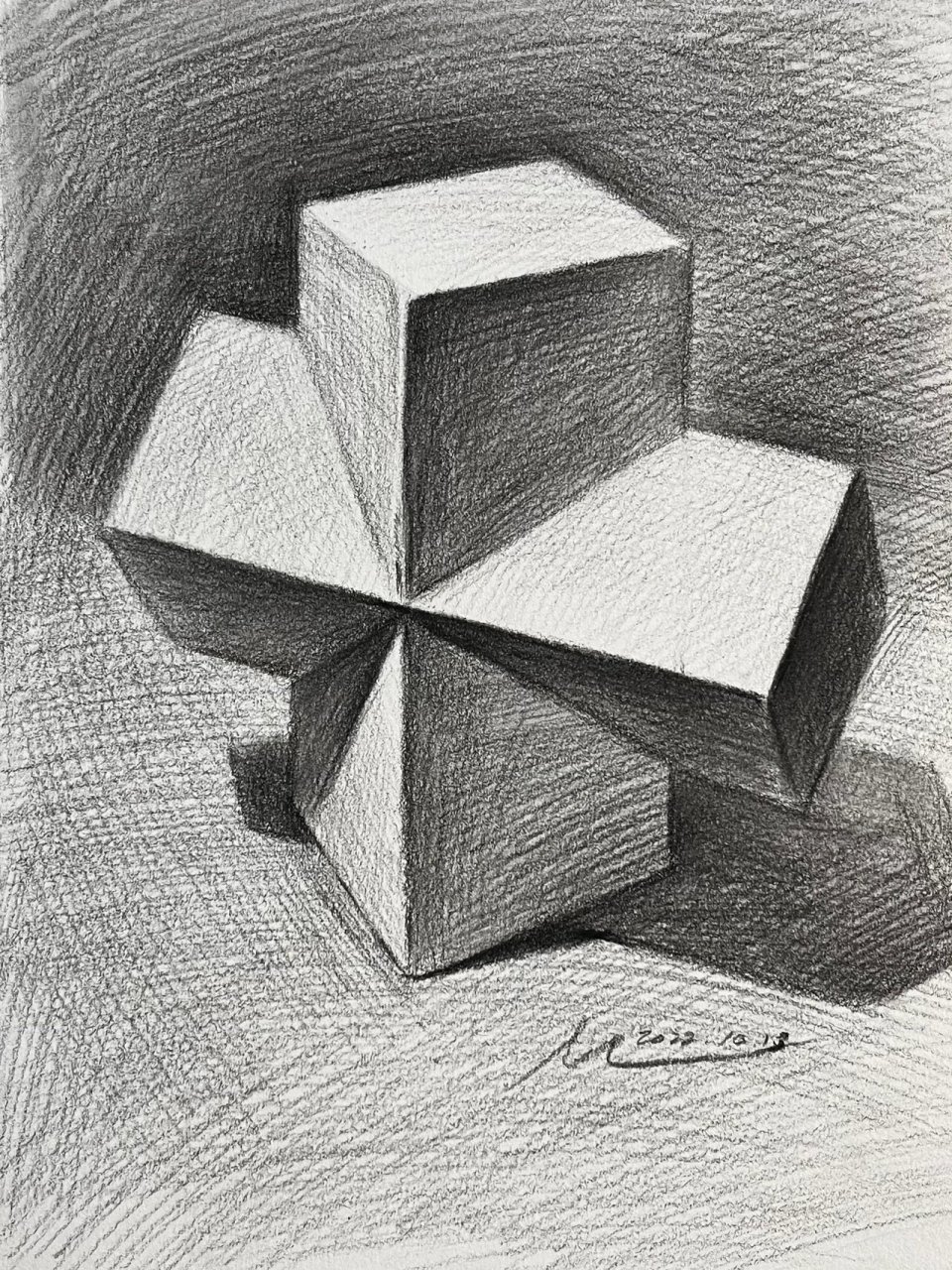 8715素描几何体/基础入门【十字穿插体】6015 两个长方体穿插