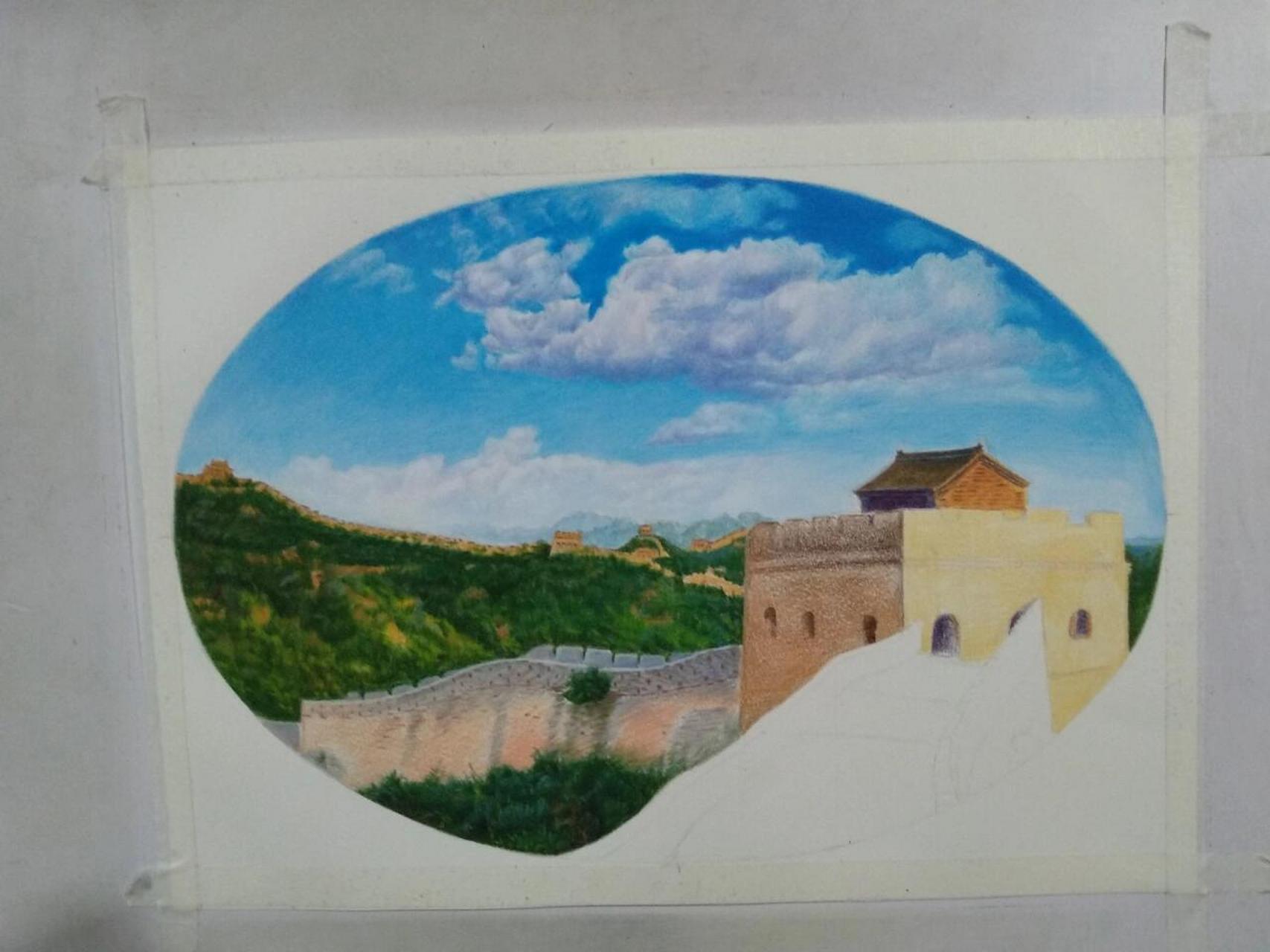 彩铅风景练习(14)一长城 没到过长城,用彩铅笔画下长城一角,是否也