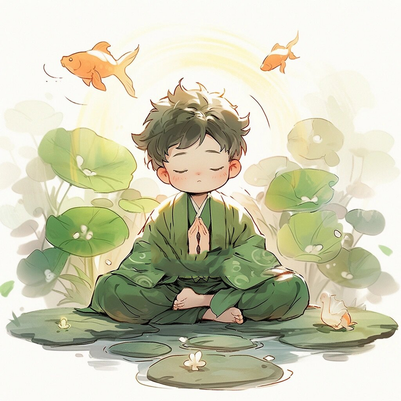 佛系男孩锦鲤好运绿色头像 | 无字版