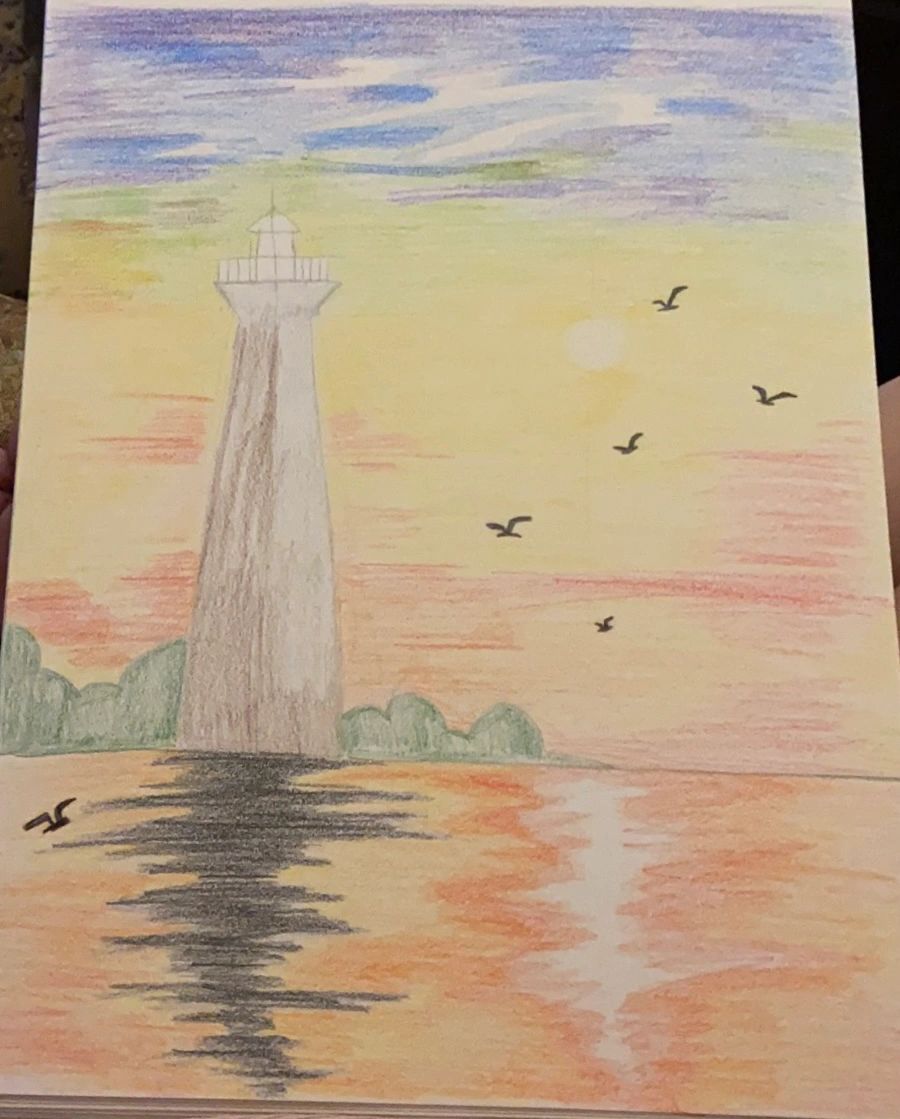 彩铅画|海边落日