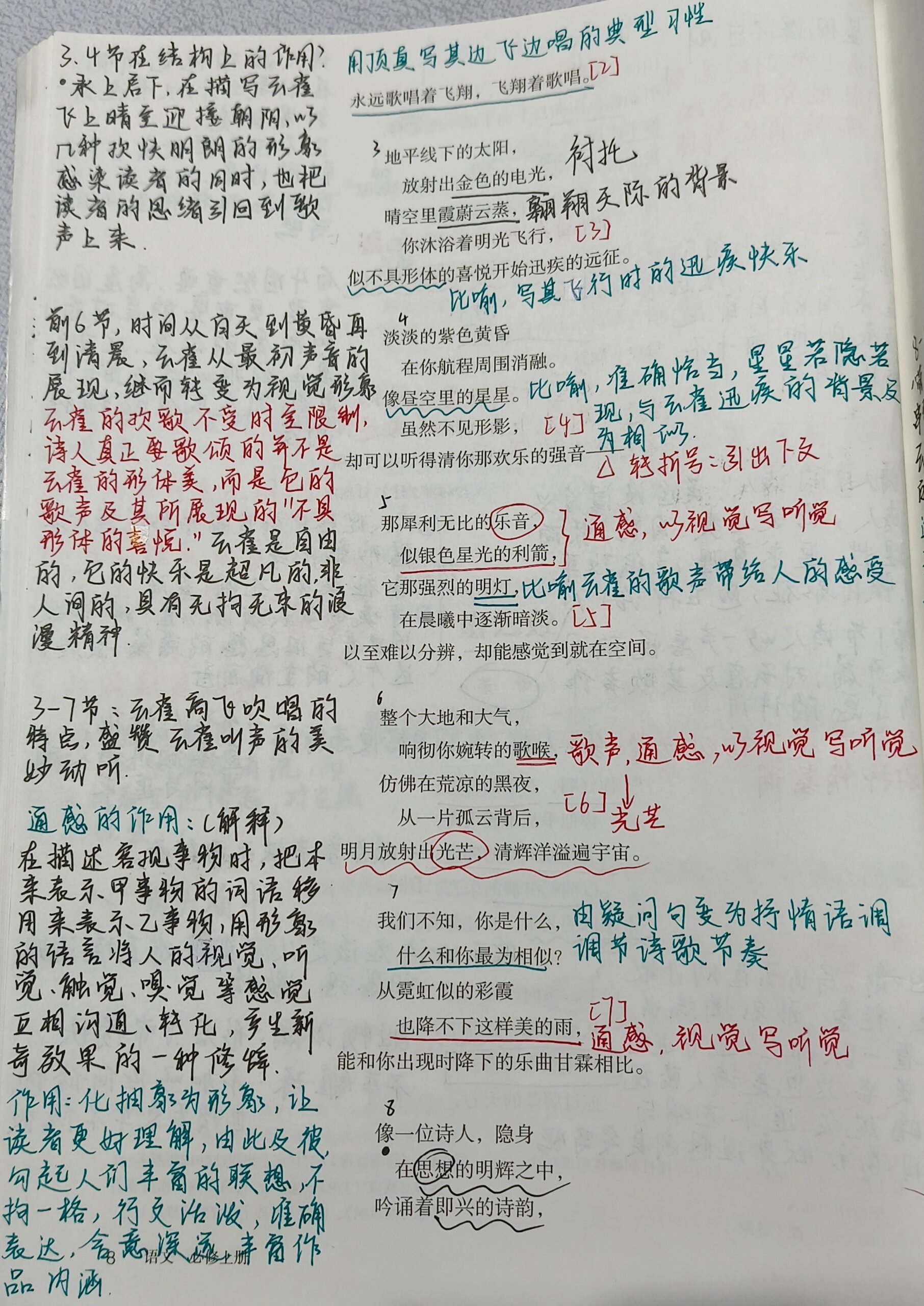 高一第二课《峨日朵雪峰之侧致云雀》