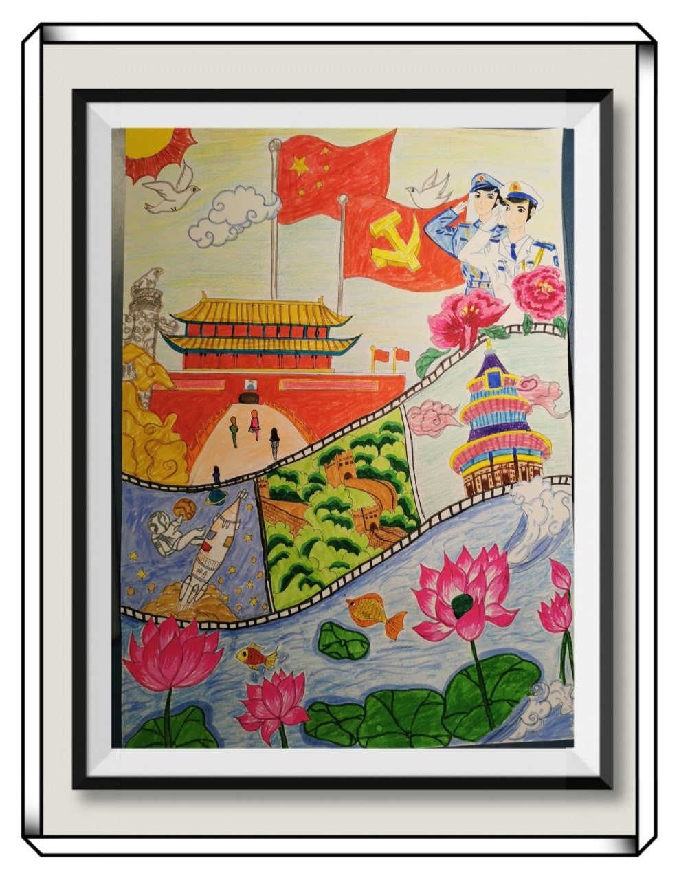 爱国爱党绘画 非专业,学校让画的,这次留了线稿,参考别人画的一小部分