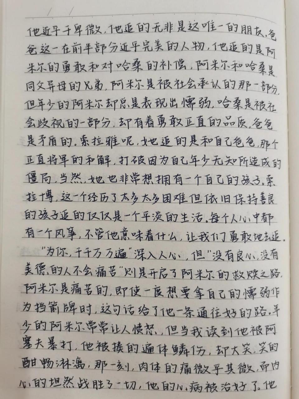 《追风筝的人》读后感|手写 愿我们每个人都能追到自己心中的"风筝"