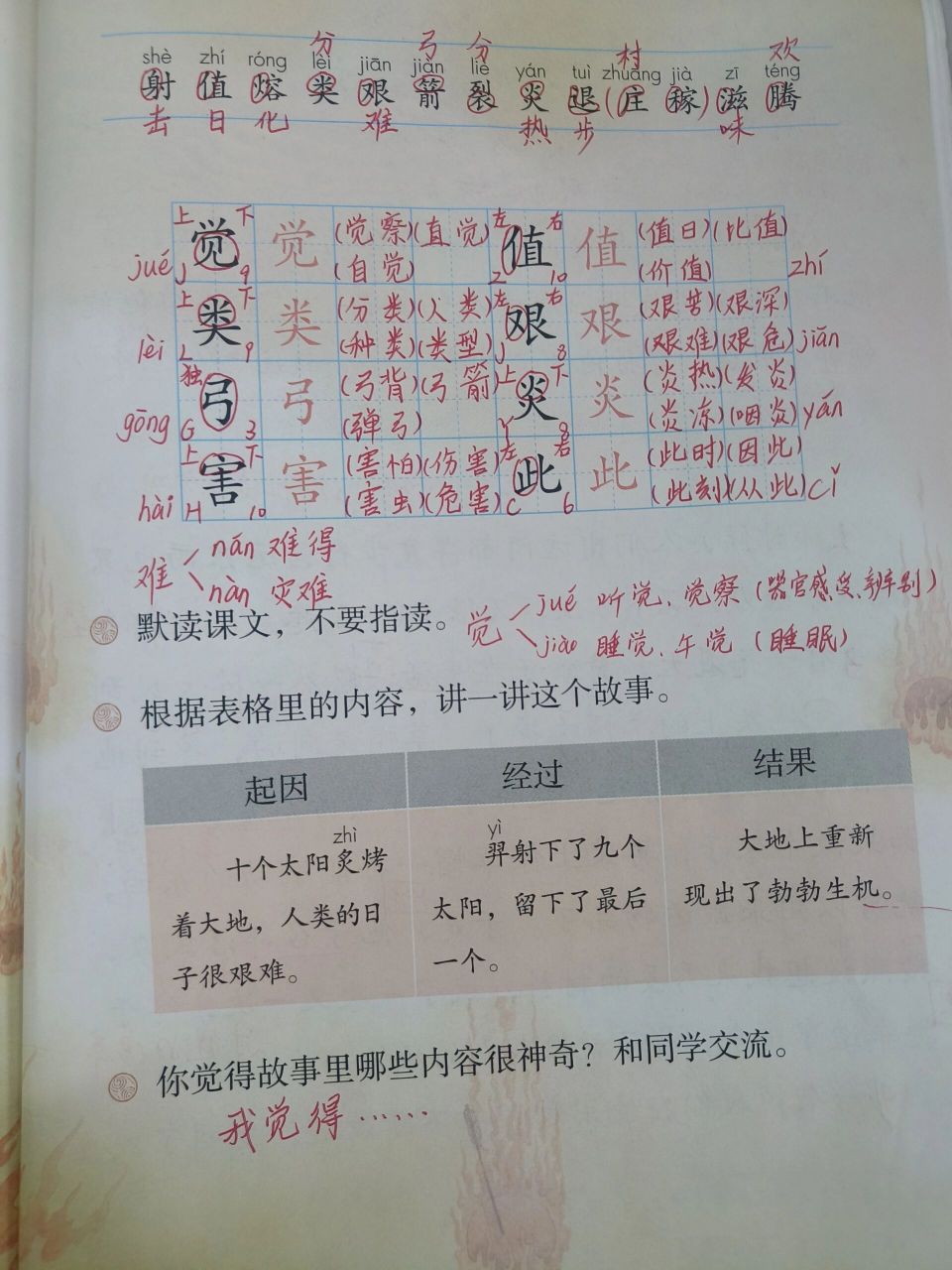 二下语文《羿射九日》教师书本备课笔记 二年级下学期语文教师第八