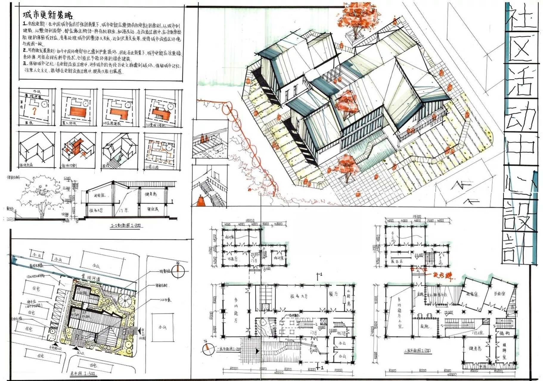 建筑考研|高分快题作品分享 建筑考研快题作品类型之社区活动中心设计