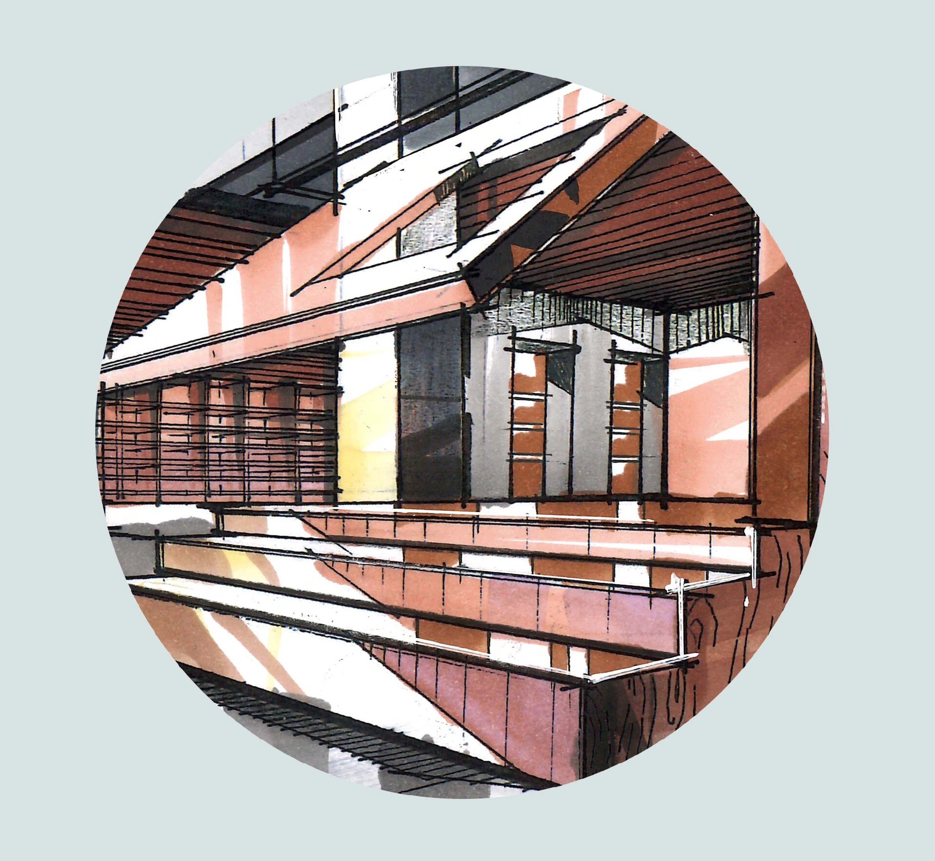 商业展示空间室内效果图马克笔手绘线稿上色 马克笔:斯塔9000 色号