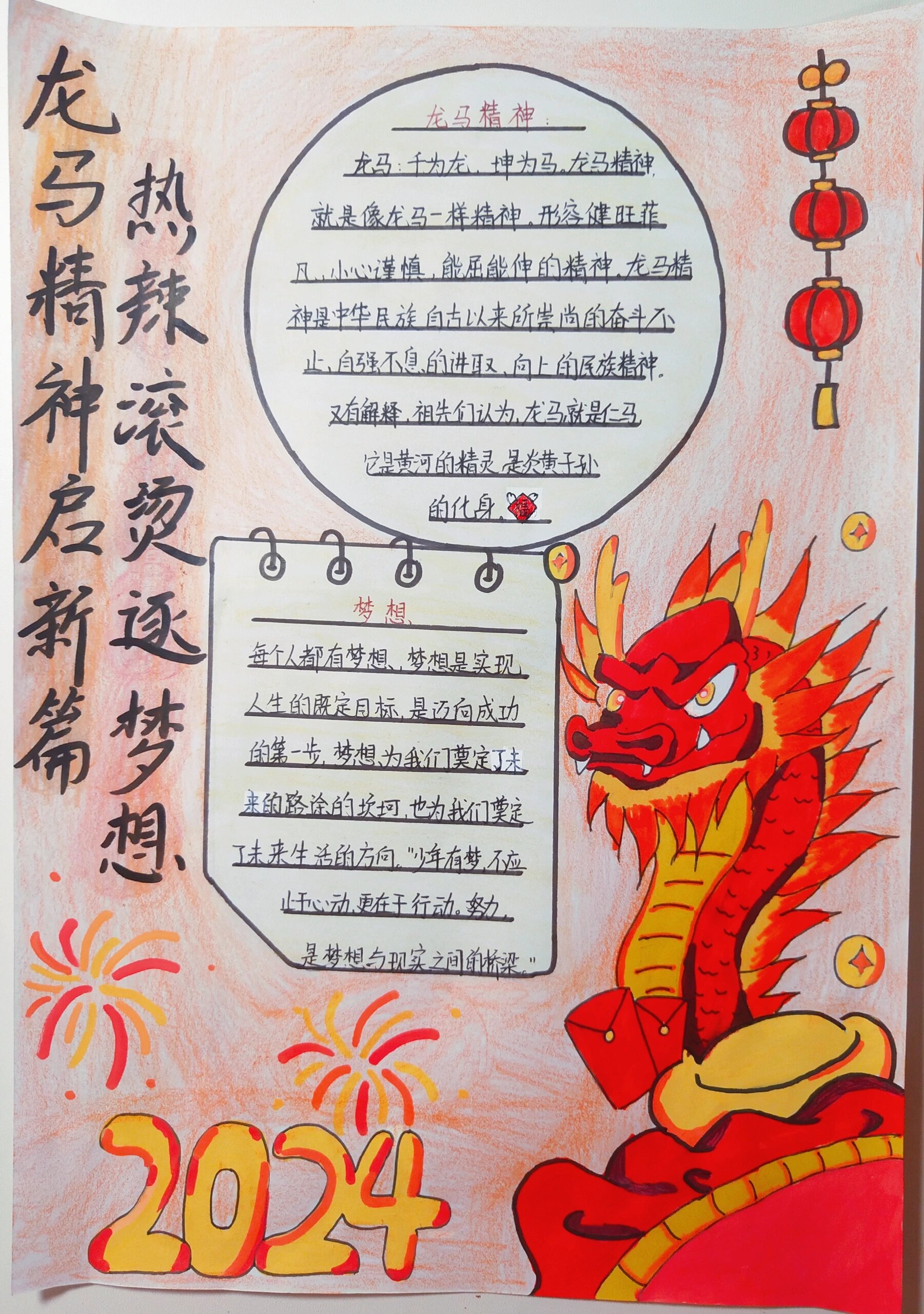 龙马精神起新篇,热辣滚烫逐梦想手抄报