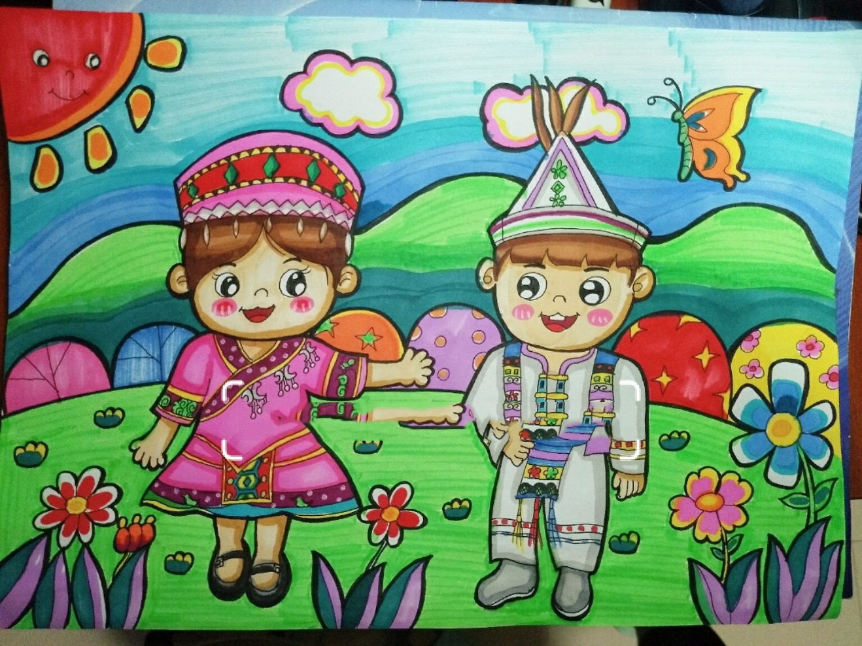 97 今日分享原创主题儿童画96 适用主题:《民族团结》 使用工具