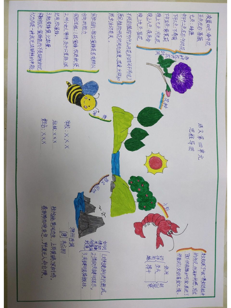 三年级下册语文第四单元思维导图 花钟,蜜蜂,小虾
