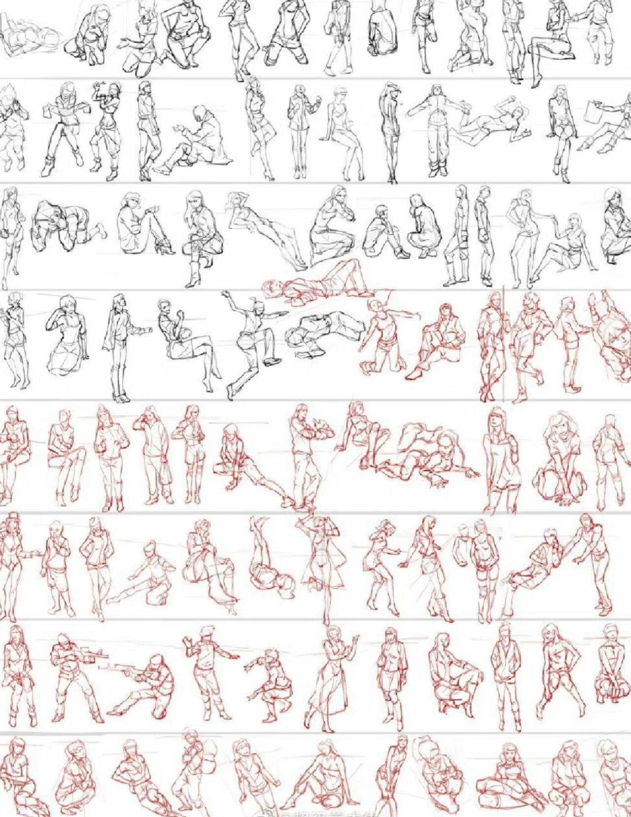 速写小人大全,全方位各姿势人体结构线稿